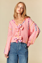Load image into Gallery viewer, RARERAW Pom-Pom Knit Cardigan With Rainbow Bow Accents in Candy Pink
