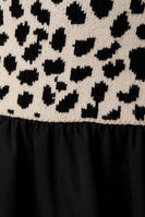 Sunday Edition Animal Knit and Woven Knit Mix N Match Mini Dress in Cream-Black