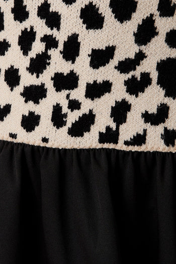Sunday Edition Animal Knit and Woven Knit Mix N Match Mini Dress in Cream-Black