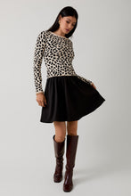Load image into Gallery viewer, Sunday Edition Animal Knit and Woven Knit Mix N Match Mini Dress in Cream-Black

