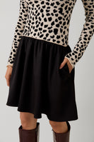 Sunday Edition Animal Knit and Woven Knit Mix N Match Mini Dress in Cream-Black