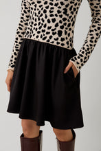 Load image into Gallery viewer, Sunday Edition Animal Knit and Woven Knit Mix N Match Mini Dress in Cream-Black

