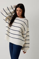 Sunday Edition OVERSIZED Soft Textured Knit Sweater in White-Navy Stripe