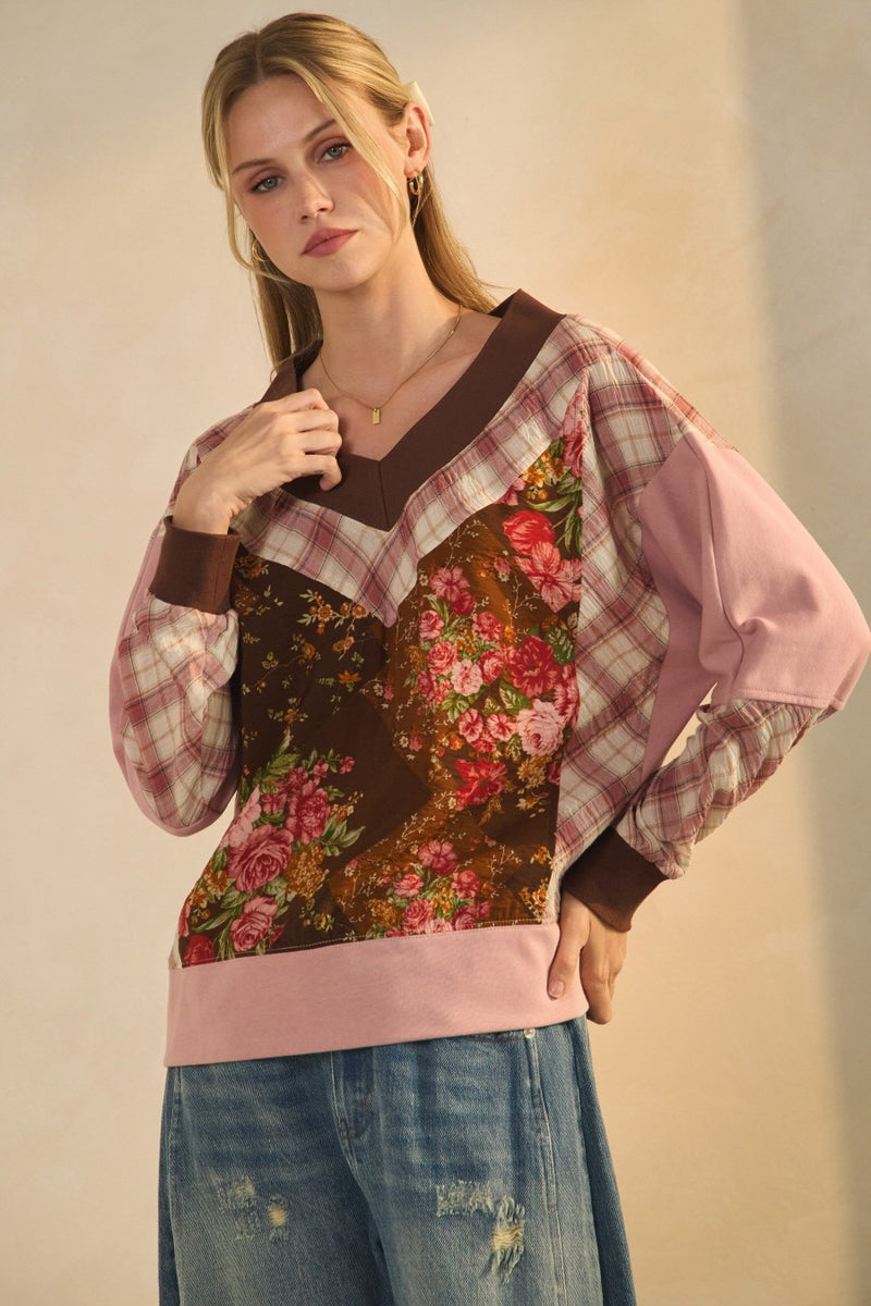 Oddi Mixed Print Top in Rust Multi – June Adel