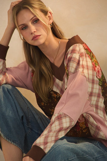 Oddi Mixed Print Top in Rust Multi