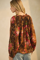 Oddi Floral Print Peasant Top in Rust Multi