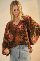 Oddi Floral Print Peasant Top in Rust Multi