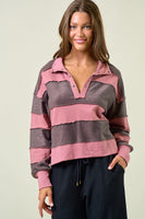 Doe & Rae OVERSIZED French Terry Color Block Top in Dusty Rose