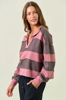 Doe & Rae OVERSIZED French Terry Color Block Top in Dusty Rose