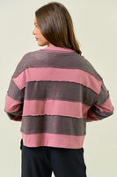 Doe & Rae OVERSIZED French Terry Color Block Top in Dusty Rose