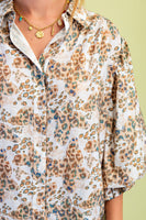 GiGio Leopard Print Balloon Sleeve Top in Brown Mix