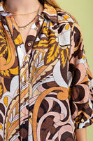 GiGio Mixed Print Puff Sleeve Top in Brown Mix