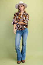 Load image into Gallery viewer, GiGio Mixed Print Puff Sleeve Top in Brown Mix
