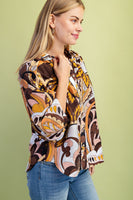 GiGio Mixed Print Puff Sleeve Top in Brown Mix