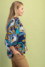 Load image into Gallery viewer, GiGio Mixed Print Puff Sleeve Top in Indigo Mix
