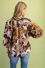 Load image into Gallery viewer, GiGio Mixed Print Puff Sleeve Top in Brown Mix
