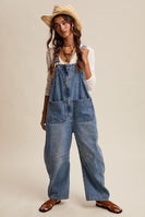 Listicle Denim Barrel Leg Overalls in Sunwashed Blue ON ORDER