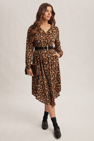 Forte Leopard Print Button Front Midi Dress in Leopard