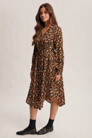 Forte Leopard Print Button Front Midi Dress in Leopard