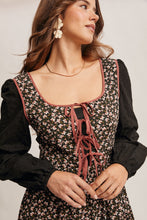 Load image into Gallery viewer, Forte Floral Patched Lace Up Front Maxi Dress in Black
