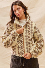 Load image into Gallery viewer, So Me Mixed Pattern Sherpa Jacket in Cream/Brown
