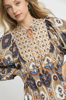 Umgee Mixed Abstract Print Mini Dress in Latte Mix