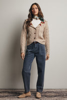 Forte Cable Knit Embroidered Collar Cardigan in Oatmeal