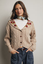 Load image into Gallery viewer, Forte Cable Knit Embroidered Collar Cardigan in Oatmeal
