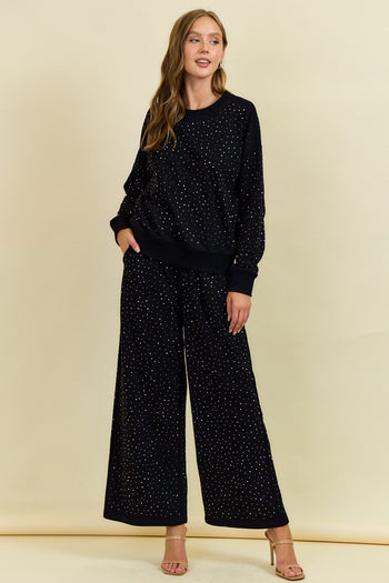 Doe & Rae OVERSIZED Rhinestone Sweatshirt in Black