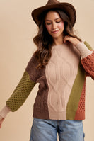 AnnieWear Color Block Multi Texture Sweater Top in Latte Multi