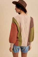 Load image into Gallery viewer, AnnieWear Color Block Multi Texture Sweater Top in Latte Multi
