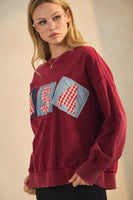 Oddi Washed French Terry Sweatshirt with USA Patched Front in Washed Red