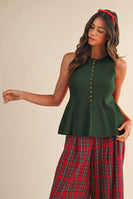 AnnieWear Soft Ribbed Knit Peplum Top in Green