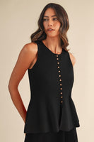 AnnieWear Soft Ribbed Knit Peplum Top in Black