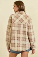 Doe & Rae Faux Fur Plaid Shacket in Beige