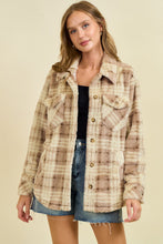 Load image into Gallery viewer, Doe &amp; Rae Faux Fur Plaid Shacket in Beige
