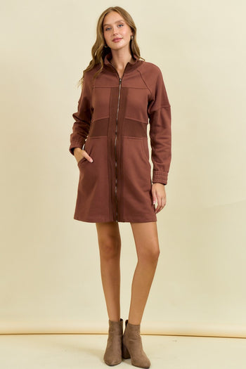 Doe & Rae French Terry Mini Dress in Brown