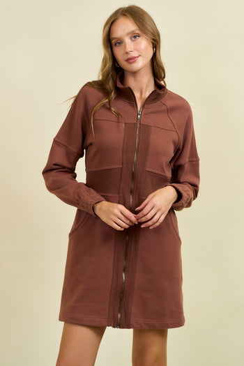 Doe & Rae French Terry Mini Dress in Brown