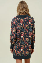 Load image into Gallery viewer, Doe &amp; Rae Floral Half Zip Up Sweatshirt Dress in Black Multi
