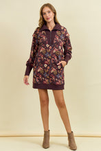 Load image into Gallery viewer, Doe &amp; Rae Floral Half Zip Up Sweatshirt Dress in Burgundy Multi
