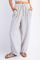 Cotierra Stripe Soft Wash Linen Blended Pants in Denim/Natural