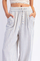 Cotierra Stripe Soft Wash Linen Blended Pants in Denim/Natural