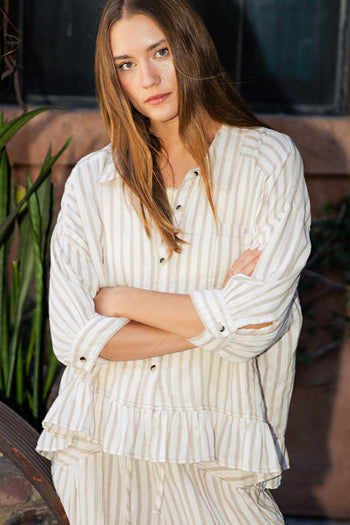 Cotierra Bailey Stripe Top in Taupe/Natural