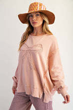 Load image into Gallery viewer, Easel OVERSIZED Eyelet Lace Bow Patched Top in Dusty Pink
