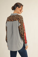 Load image into Gallery viewer, Jodifl Contrasting Stripe and Leopard Print Top in Black
