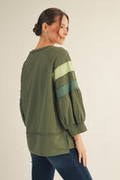 Jodifl Color Block Detailed  Terry Knit Top in Olive