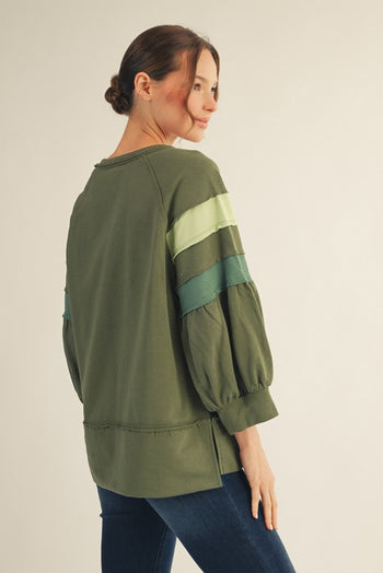 Jodifl Color Block Detailed  Terry Knit Top in Olive