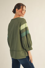 Load image into Gallery viewer, Jodifl Color Block Detailed  Terry Knit Top in Olive

