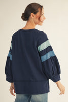 Jodifl Color Block Detailed  Terry Knit Top in Navy