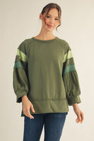 Jodifl Color Block Detailed  Terry Knit Top in Olive